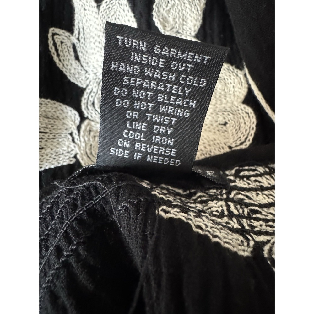 LAUREN MICHELLE Women's S Cotton Floral Embroidered Blouse Black Beige - Picture 6 of 8